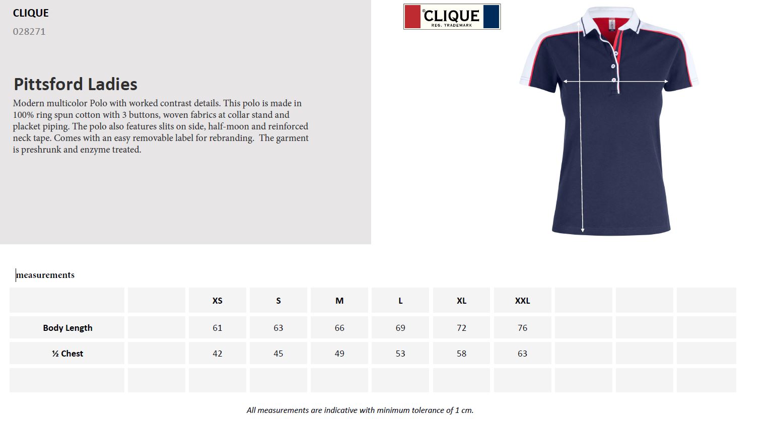 Clique Pittsford Ladies Polo Shirt | Contrast Shoulders | Super Soft Cotton | 2 Colours | XS-2XL - Polo Shirt - Logo Free Clothing