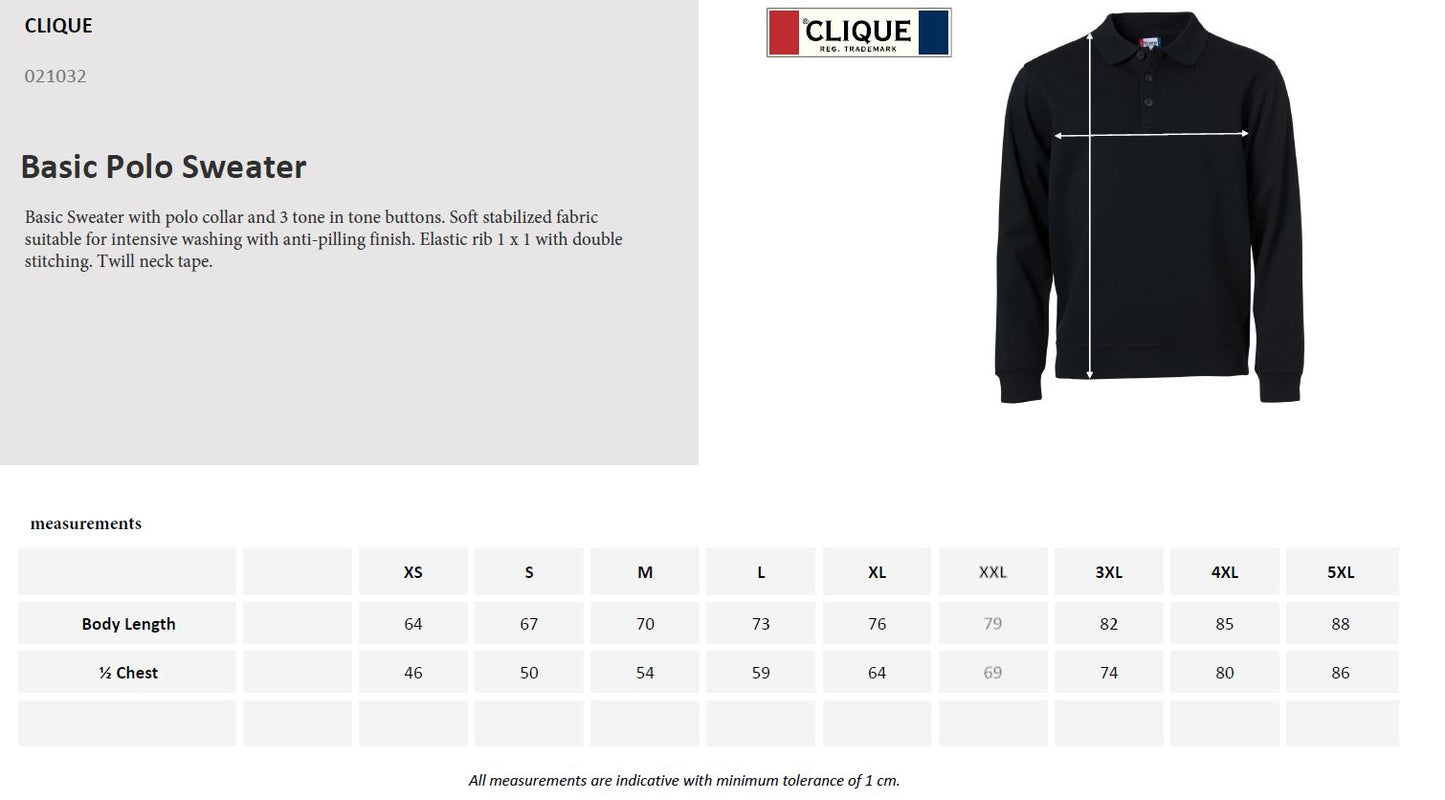 Clique Basic Polo Sweatshirt | Unisex Polo Collar Sweater | Durable | Soft | 4 Colours | XS-3XL - Sweatshirt - Logo Free Clothing