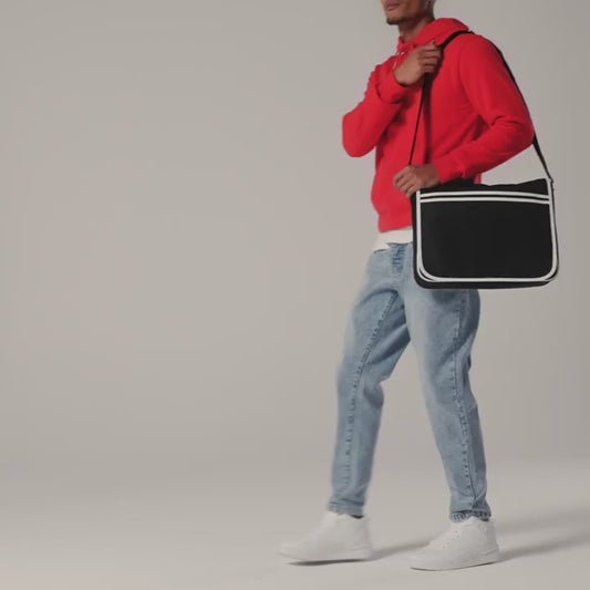 BagBase Retro Messenger Bag | 12 Litre Capacity | Contrast Styling | Black | One Size