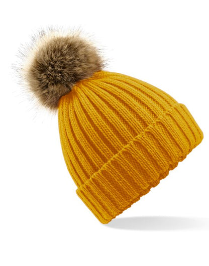 Beechfield Faux Fur Pop Pom Chunky Beanie | Unisex | Removable Pom-Pom | 9 Colours | One Size