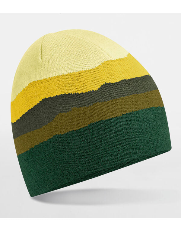 Beechfield Mountain Peaks Pull On Beanie in Alpine Peaks, three-quarter view