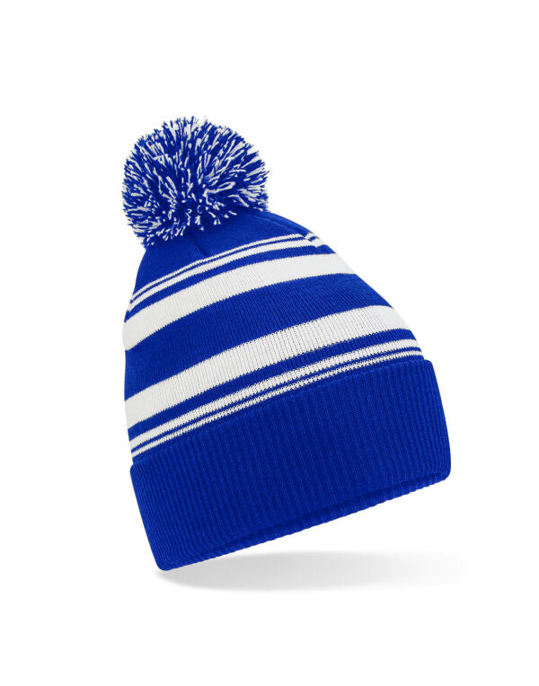 Beechfield Striped Fan Beanie | Unisex | Pom-Pom | Cuffed | 5 Colours | One Size