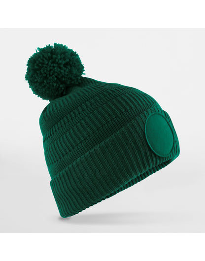 Beechfield Fan Patch Beanie | Unisex | Recycled | Lined | Pom-Pom | 6 Colours | One Size