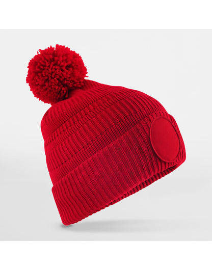 Beechfield Fan Patch Beanie | Unisex | Recycled | Lined | Pom-Pom | 6 Colours | One Size