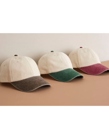 Beechfield | Contrast Peak Low Profile Vintage Cap | Logo Free Clothing