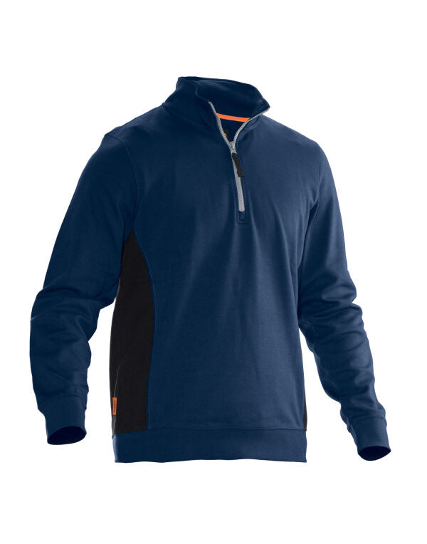 Jobman Mens Half Zip Sweatshirt | Cotton Blend | Soft | Durable | Black or Navy | S-2XL - Sweatshirt - Logo Free Clothing