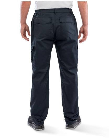 Model wearing the Result Recycled Utility Trousers in Navy, back view