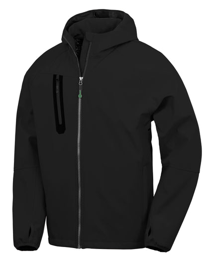 Result Recycled 3-Layer Hooded Softshell Jacket in Black, front view