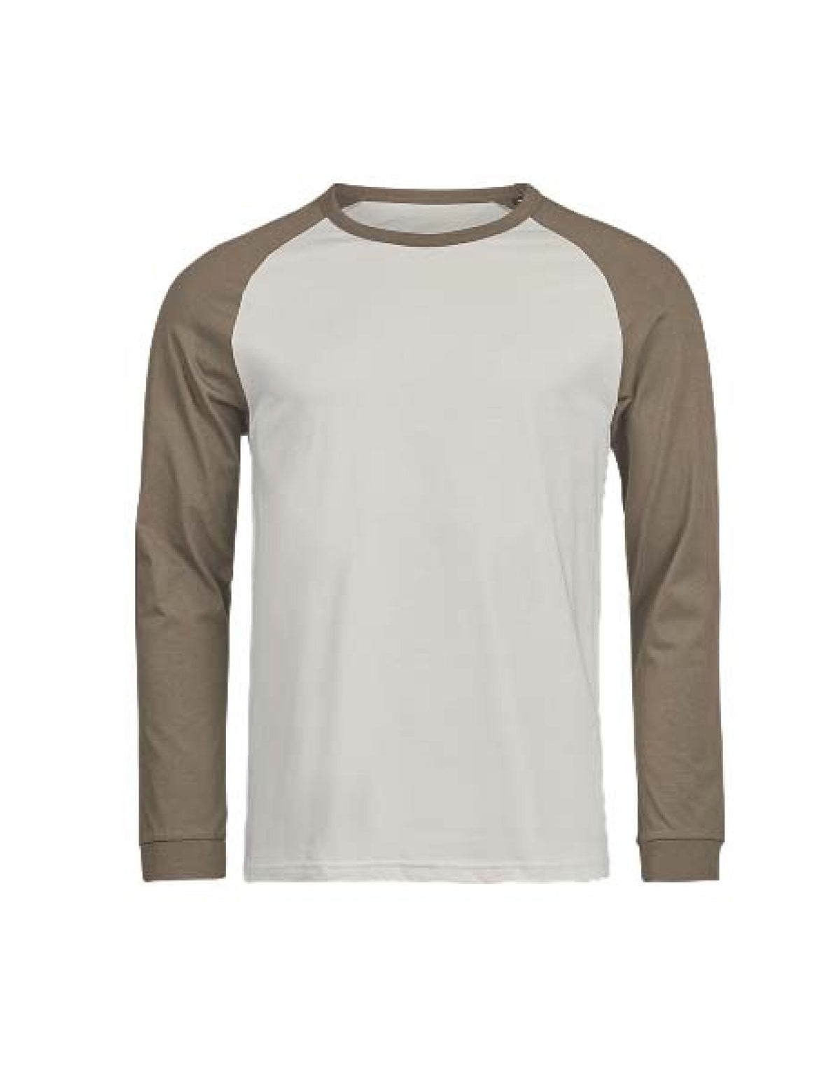 Tee Jays Unlabelled Long Sleeve Baseball T-Shirt in Cement and Clay, front view