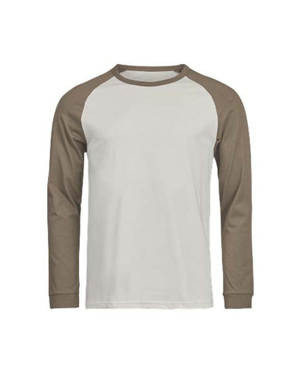 Tee Jays Unlabelled Long Sleeve Baseball T-Shirt in Cement and Clay, front view