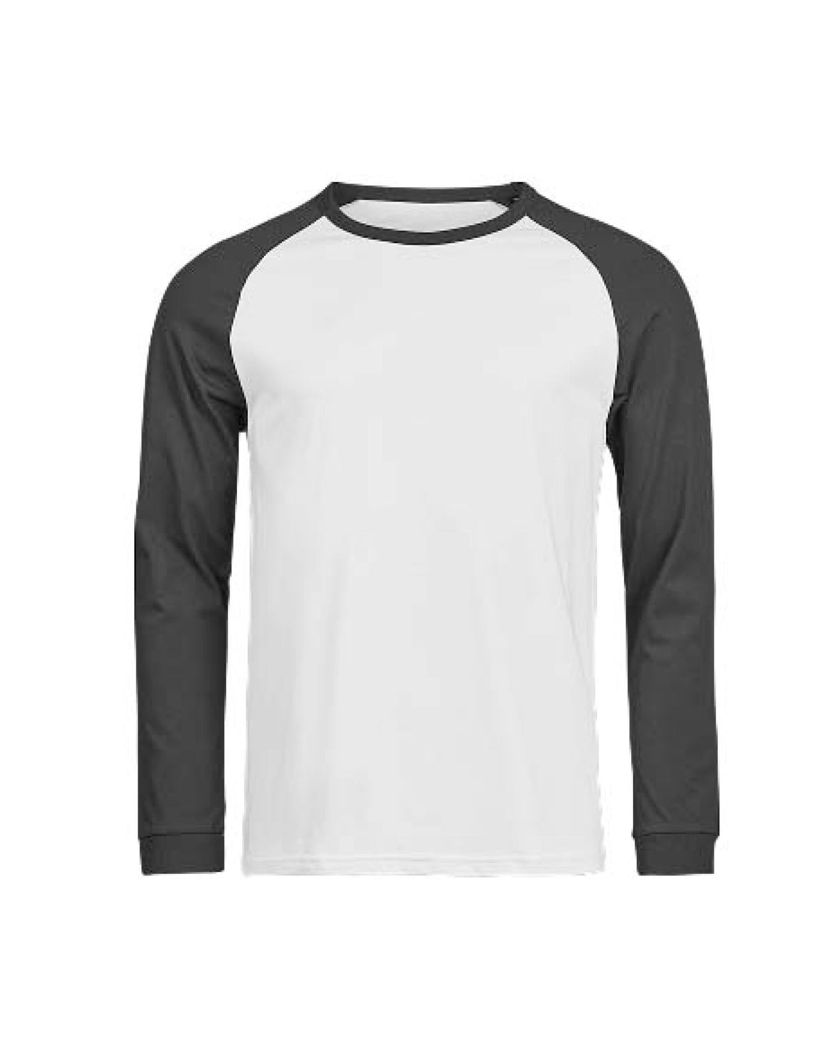 Tee Jays Unlabelled Long Sleeve Baseball T-Shirt in White and Black, front view