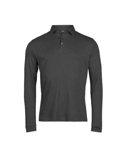 Tee Jays Men’s Pima Cotton Long Sleeve Polo Shirt in Black, front view
