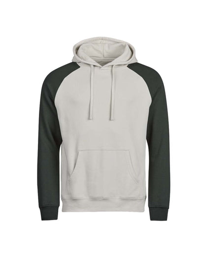 Tee Jays Unlabelled Two-Tone Sweatshirt Hoodie in Cement and Dark Green, front view