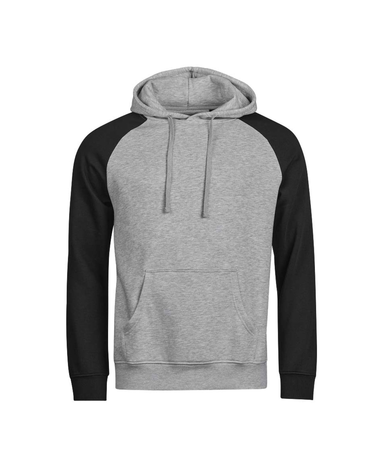 Tee Jays Unlabelled Two-Tone Sweatshirt Hoodie in Heather Grey and Black, front view