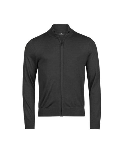Tee Jays Men’s Full Zip Knit Jumper in Black, front view