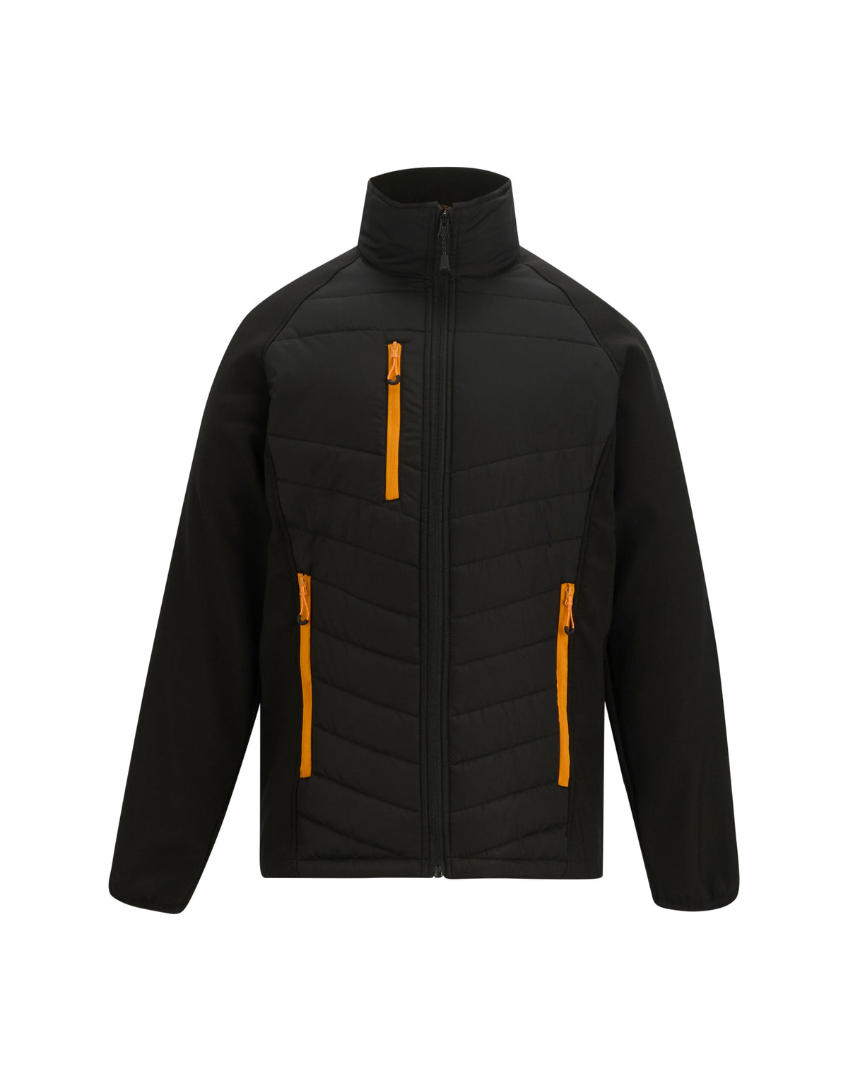 Regatta Pro Men’s Universal Jacket in Black Orange Pop, front view