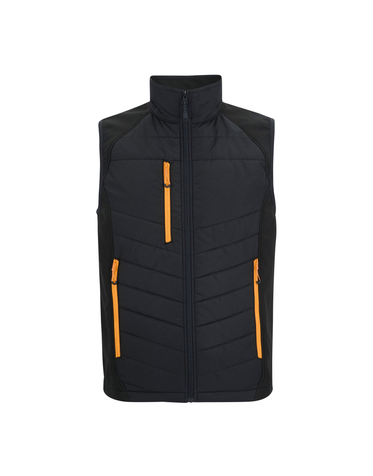 Regatta Pro Men’s Universal Bodywarmer in Black Orange Pop, front view