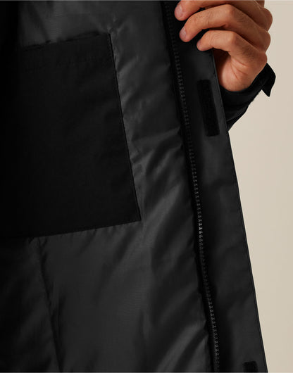 Inside of the Regatta Dover Men's Parka in Black, showing the inner pocket