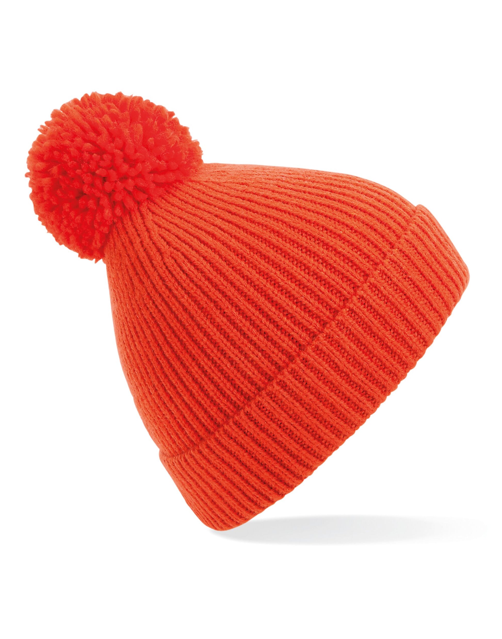 Beechfield | Engineered Knit Ribbed Pom Pom Beanie | Logo Free Clothing