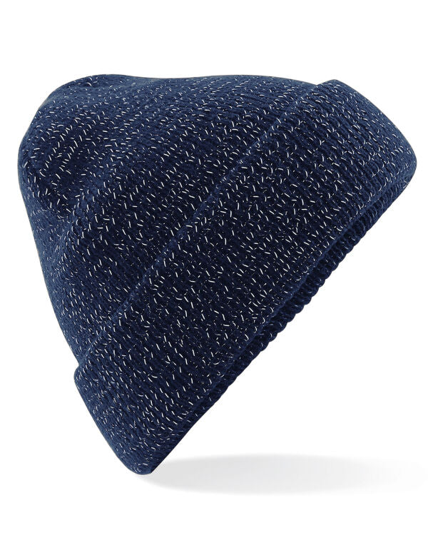 Beechfield Reflective Beanie in French Navy, three-quarter view