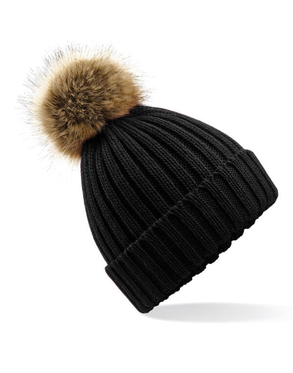 Beechfield Faux Fur Pop Pom Chunky Beanie | Unisex | Removable Pom-Pom | 9 Colours | One Size