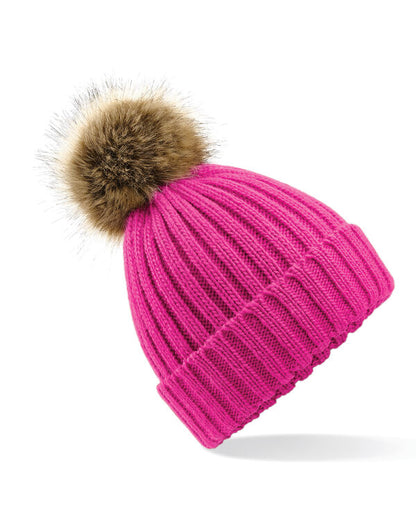 Beechfield Faux Fur Pop Pom Chunky Beanie | Unisex | Removable Pom-Pom | 9 Colours | One Size