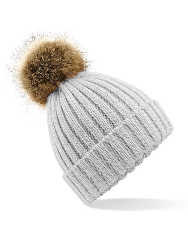 Beechfield Faux Fur Pop Pom Chunky Beanie | Unisex | Removable Pom-Pom | 9 Colours | One Size