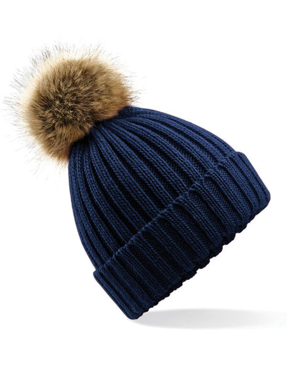 Beechfield Faux Fur Pop Pom Chunky Beanie | Unisex | Removable Pom-Pom | 9 Colours | One Size