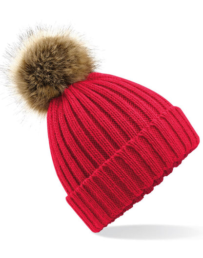 Beechfield Faux Fur Pop Pom Chunky Beanie | Unisex | Removable Pom-Pom | 9 Colours | One Size