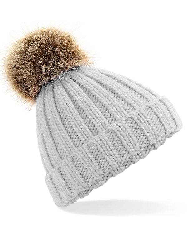 Beechfield Junior Pom Pom Chunky Beanie | Heavy Ribbed | 4 Colours | Kids Unisex Size