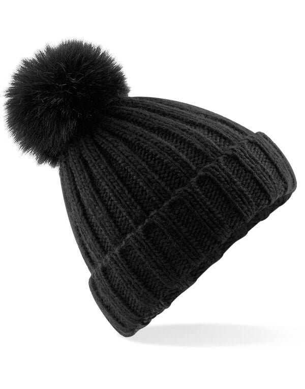 Beechfield Verbier Faux Fur Pop Pom Beanie | Unisex | Removable Pom-Pom | 4 Colours | One Size - Hat - Logo Free Clothing