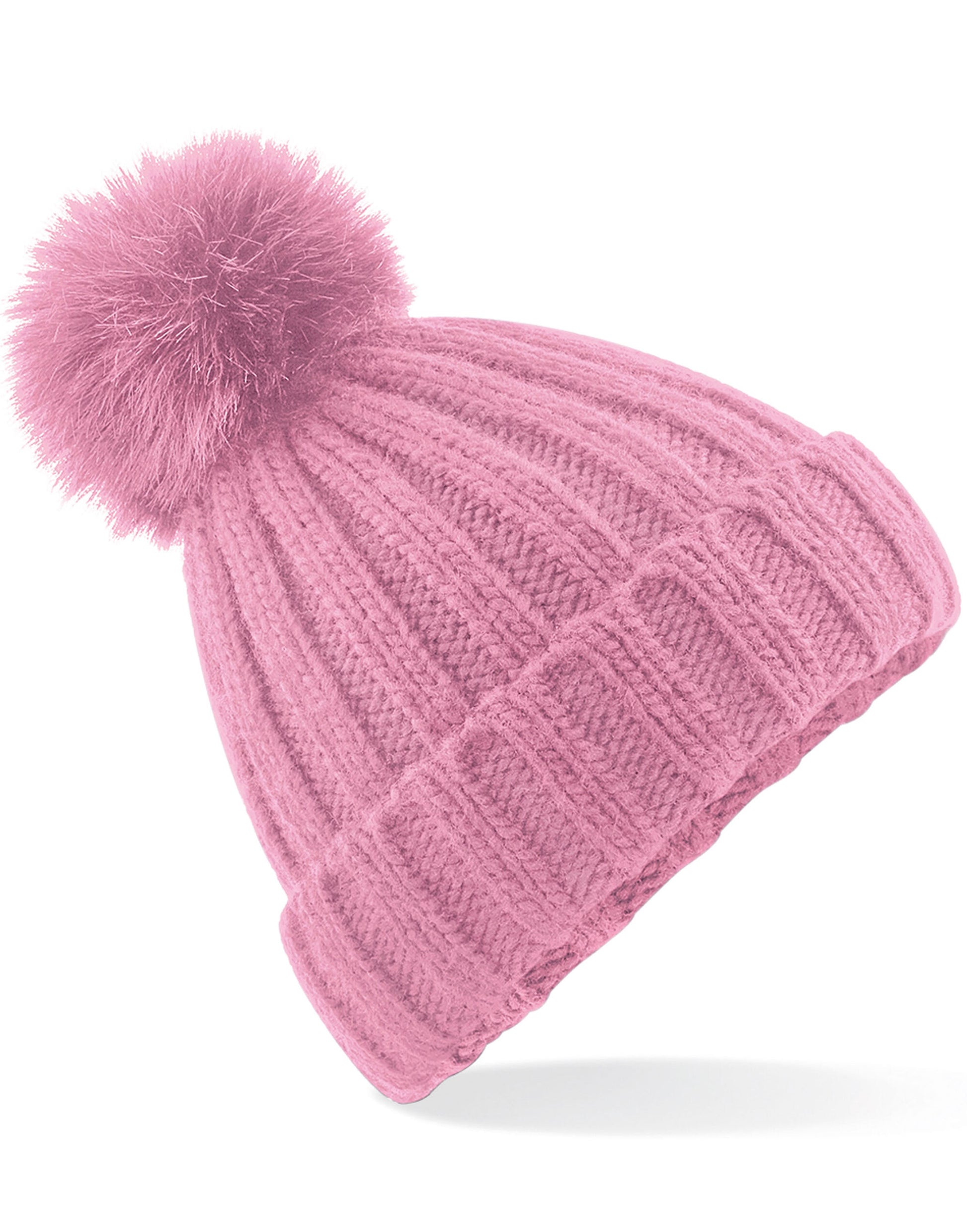 Beechfield | Verbier Faux Fur Pop Pom Chunky Beanie | Logo Free Clothing