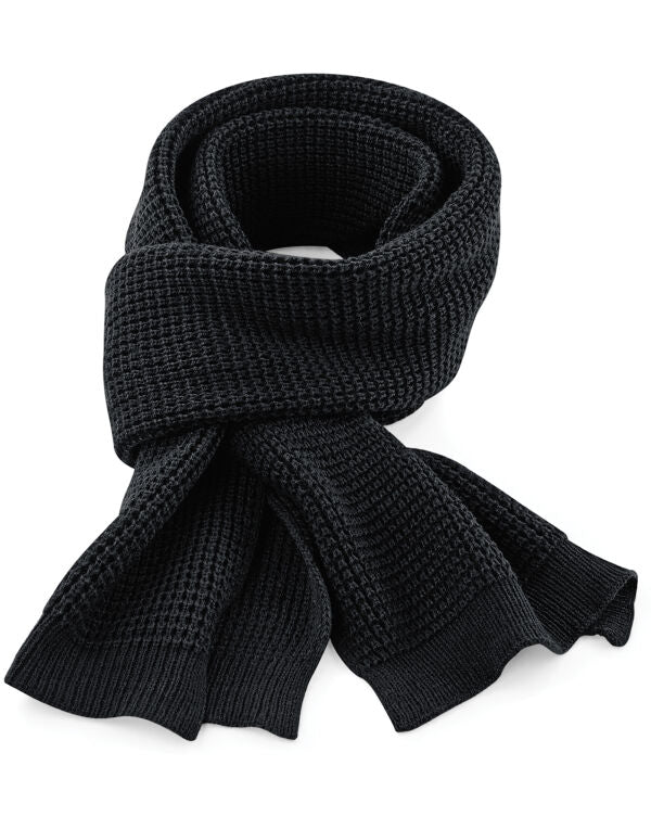 Beechfield Classic Waffle Knit Scarf | Unisex | Soft | Thick | Black or Navy | One Size - Scarf - Logo Free Clothing