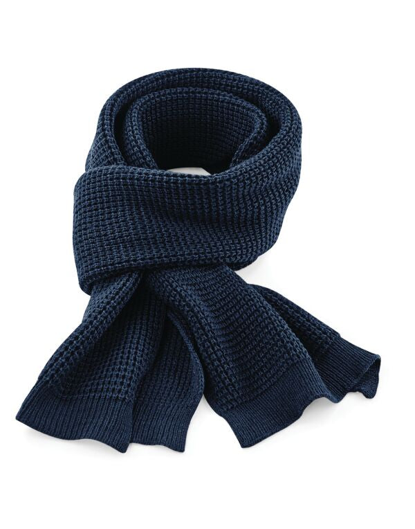 Beechfield Classic Waffle Knit Scarf | Unisex | Soft | Thick | Black or Navy | One Size