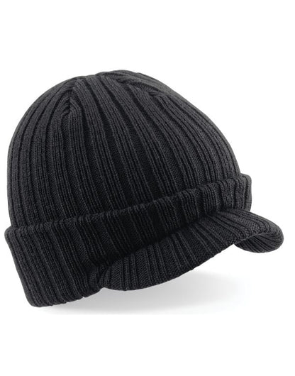 Beechfield Peaked Beanie | Unisex | Heavy knit | Soft | Ribbed | 2 Colours | One Size