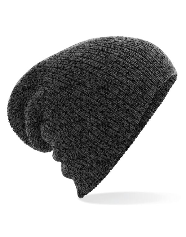 Beechfield Heavy Gauge Slouch Beanie | Unisex | Ribbed | Black or Grey | One Size - Hat - Logo Free Clothing