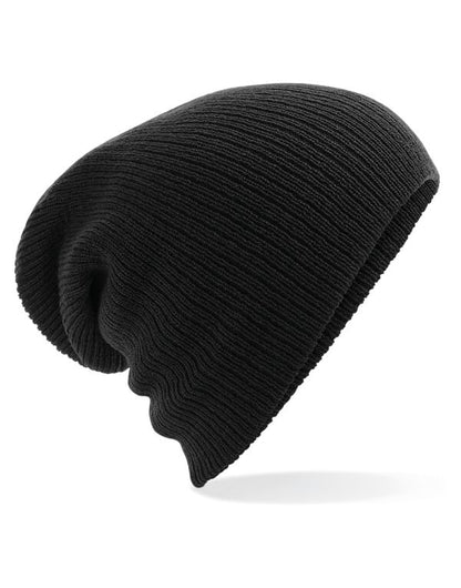 Beechfield Heavy Gauge Slouch Beanie | Unisex | Ribbed | Black or Grey | One Size