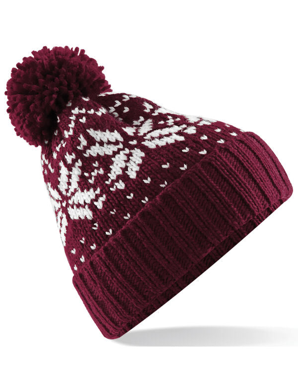 Beechfield Fair Isle Snowstar® Beanie | Unisex | Pom-Pom | Cuffed | 7 Colours | One Size