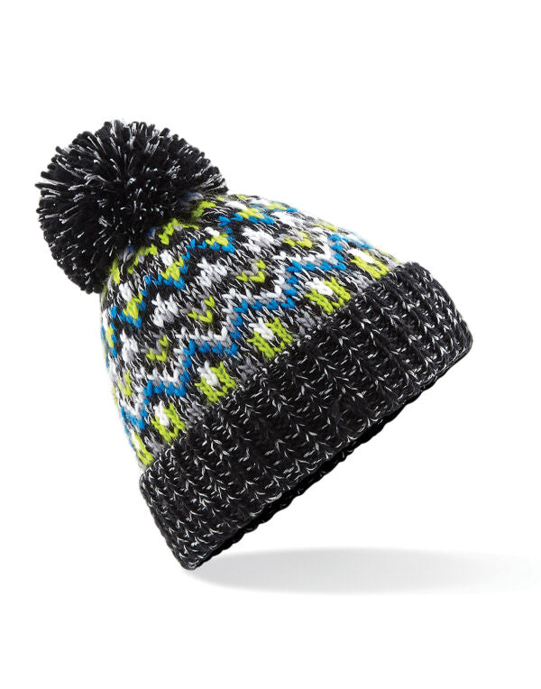 Beechfield Blizzard Bobble Beanie | Unisex | Geometric | Pom-Pom | 3 Colours | One Size