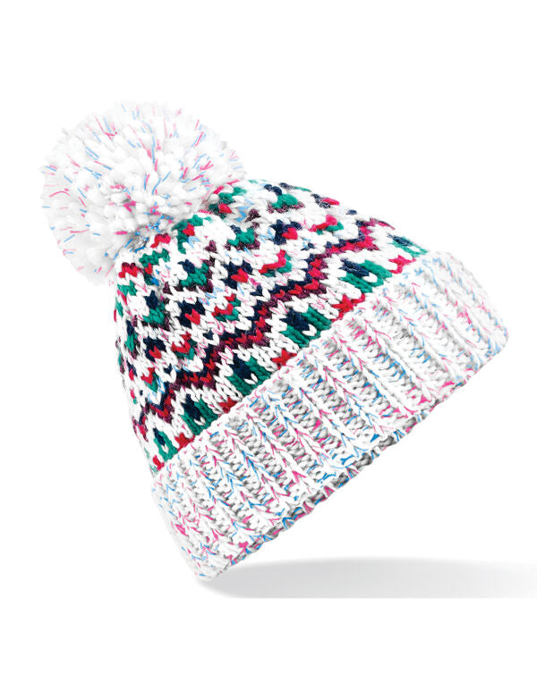 Beechfield Blizzard Bobble Beanie | Unisex | Geometric | Pom-Pom | 3 Colours | One Size