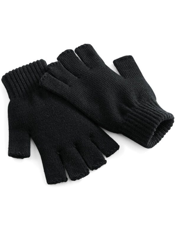 Beechfield Fingerless Gloves | Unisex | Ribbed Cuffs | Black or Grey | S-XL - Gloves - Logo Free Clothing