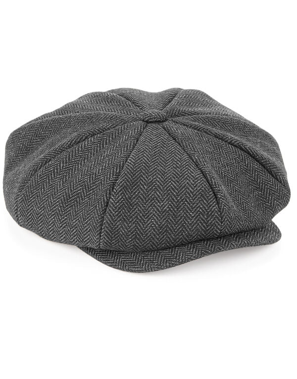 Beechfield Heritage Baker Boy Cap | Unisex | Herringbone | Fully Lined | Navy or Grey | S-XL