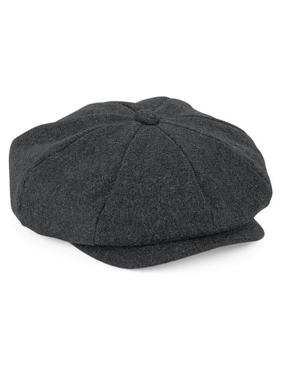 Beechfield Melton Wool Baker Boy Cap | Unisex | Wool Blend | Fully Lined | Charcoal | S-XL