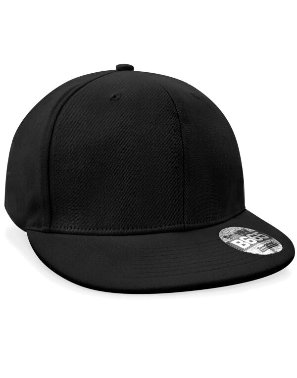 Beechfield Pro-Stretch Flat Peak Cap | Unisex | Elasticated Crown | Black | One Size