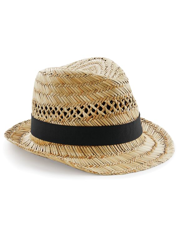 Beechfield Straw Summer Trilby | Unisex | Handmade | Natural Straw | S-XL