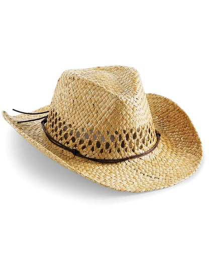 Beechfield Straw Cowboy Hat | Unisex | Handmade | Natural Straw | One Size