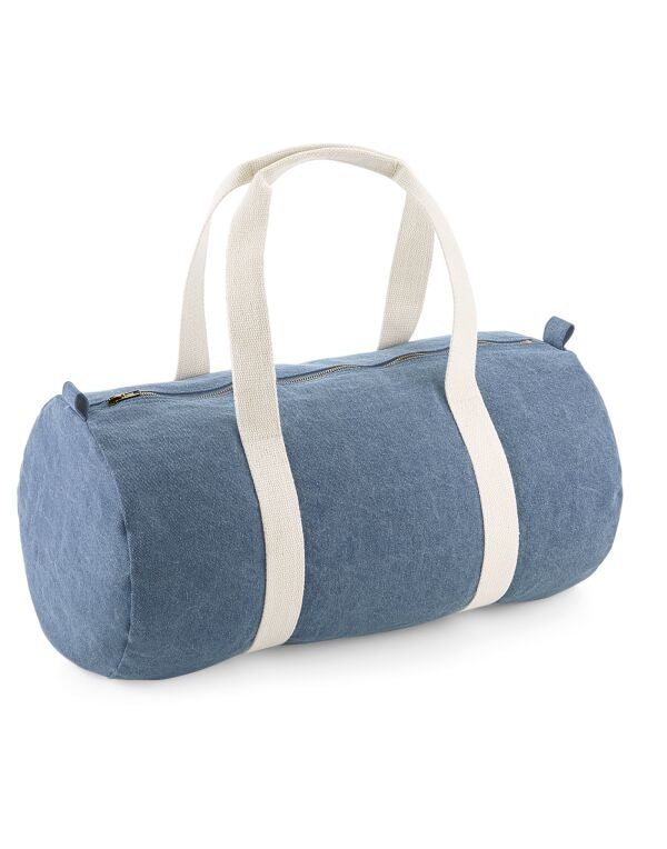 BagBase Denim Barrel Bag | 20 Litre Duffle | 100% Cotton | Blue or Light Blue | One Size - Bag - Logo Free Clothing