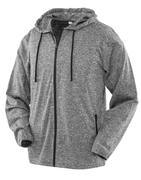 Spiro Fitness Mens Hooded Tee-Jacket | Lightweight Full Zip Hoodie | Grey Marl | S-3XL