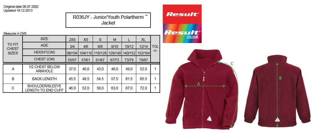 Result Junior Polartherm Fleece Jacket | Unisex | Breathable | Heavyweight | Stretch Fit | Anti Pill | 7 Colours | Ages 3-14
