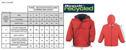 Result Recycled Fleece Lined Stormdri 6000 Jacket | Unisex | Waterproof | Hood | 6 Colours | S-3XL
